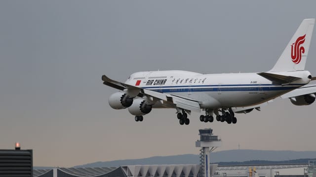 Air China Boeing 747 prepares to land at Frankfurt Airport, captured during daytime.
