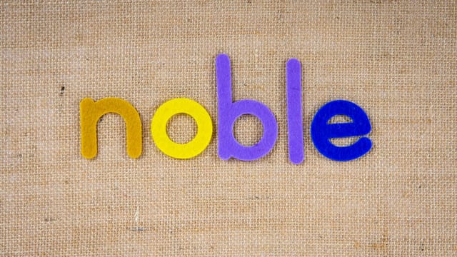Vibrant felt letters spelling 'noble' on a textured burlap background, perfect for design projects.