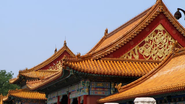 Explore the stunning architecture of the Forbidden City with its vibrant roofs and intricate designs.