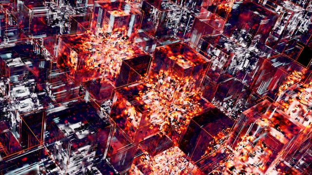Abstract image featuring digital cubes with vibrant LED lighting effects, representing technology.