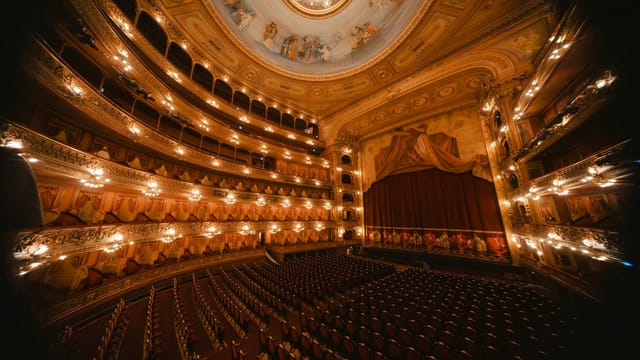 Stunning view of the ornate interior of Teatro Colón, Buenos Aires, Argentina.