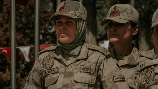 Turkish women soldiers in uniform during a military event in Çanakkale, Turkey.