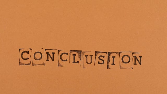 The word 'CONCLUSION' stamped with individual letters on an orange background.