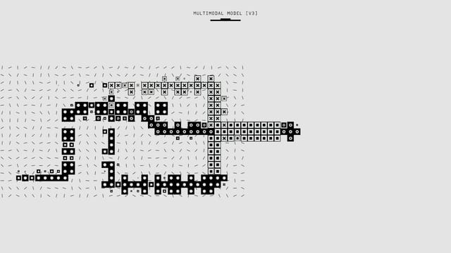 Abstract representation of a multimodal model with dots and lines on a white background.
