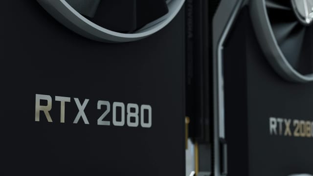 Close-up image of an RTX 2080 GPU, highlighting modern and sleek design.