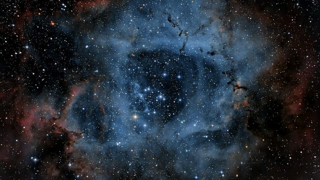 A mesmerizing view of the Rosette Nebula showcasing brilliant star clusters and cloud formations.