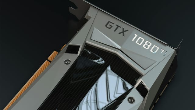Detailed close-up of a GTX 1080 Ti graphics card, perfect for tech enthusiasts.