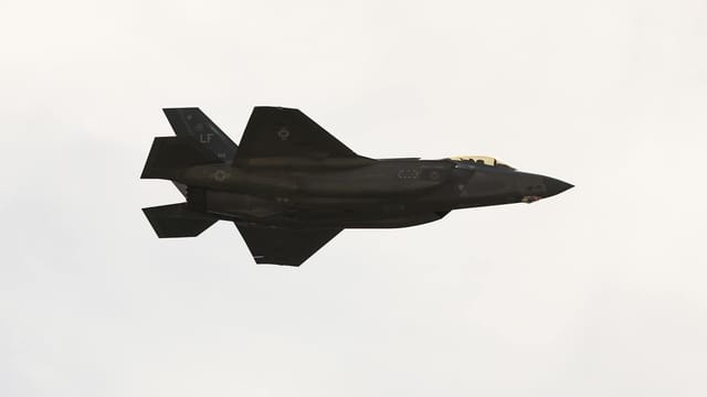 F-35 Lightning II jet soaring above March Air Reserve Base, California.