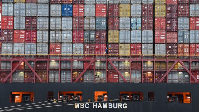Illustrative image: Stacked shipping containers aboard MSC Hamburg at the bustling port of Hamburg.