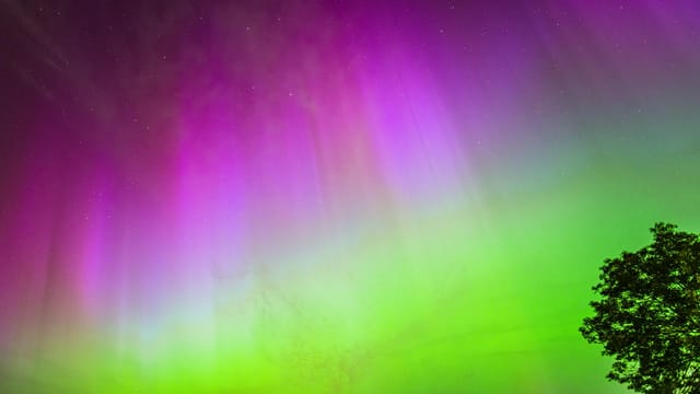 Spectacular display of northern lights in vibrant colors over Roermond, Netherlands.