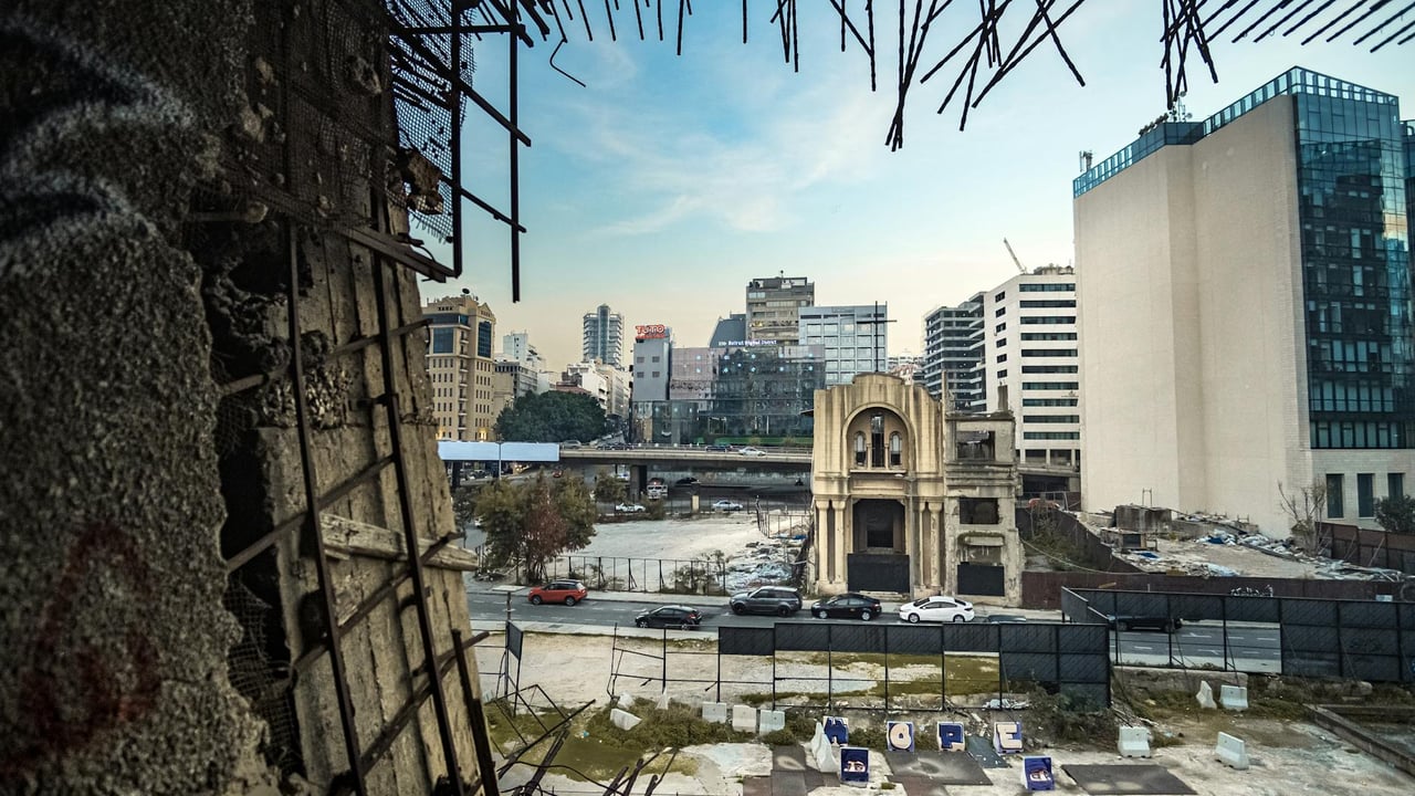 View of old downtown Beirut with damaged structures, highlighting urban decay.